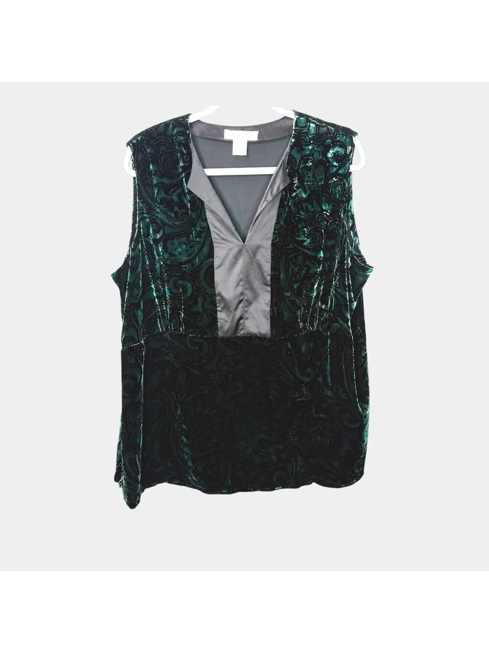 Diane Von Furstenberg Silk Assets Velvet Paisley Tank Top 1X Emerald Silk Rayon